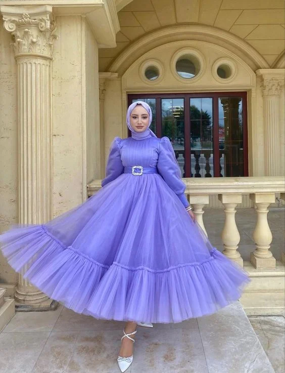 plus-size prom dressesSimple A-line Puff Tulle Prom Dress,Muslim Dress Y6989