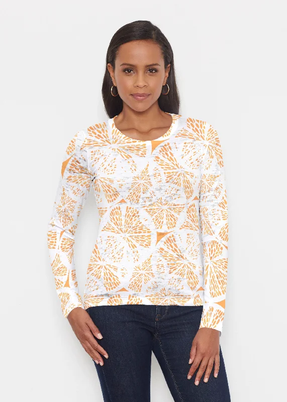 women's tops with geometric patternsOrange Citrus (7862) ~ Signature Long Sleeve Crew Shirt