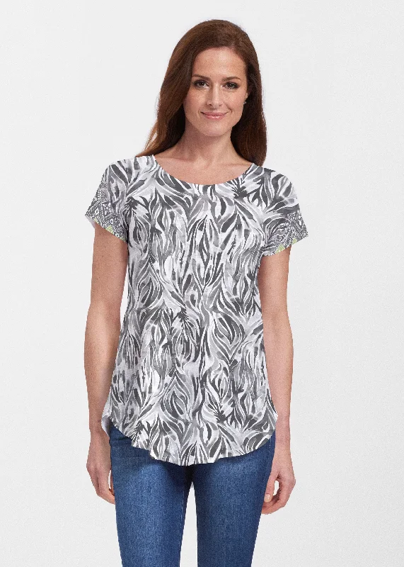 women's tops for summer festivalsWatercolor Zebra (7664) ~ Signature Short Sleeve Scoop Neck Flowy Tunic