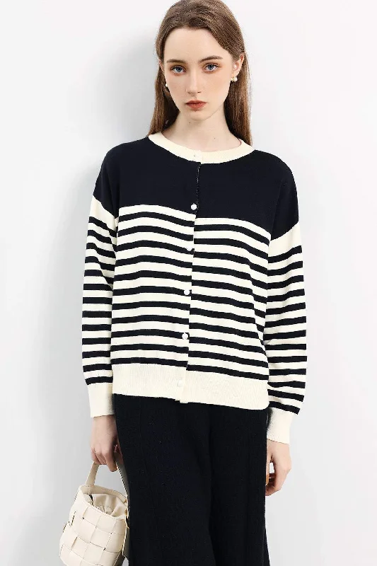 High-Neck SweatersBasic panel border knit cardigan in two colors