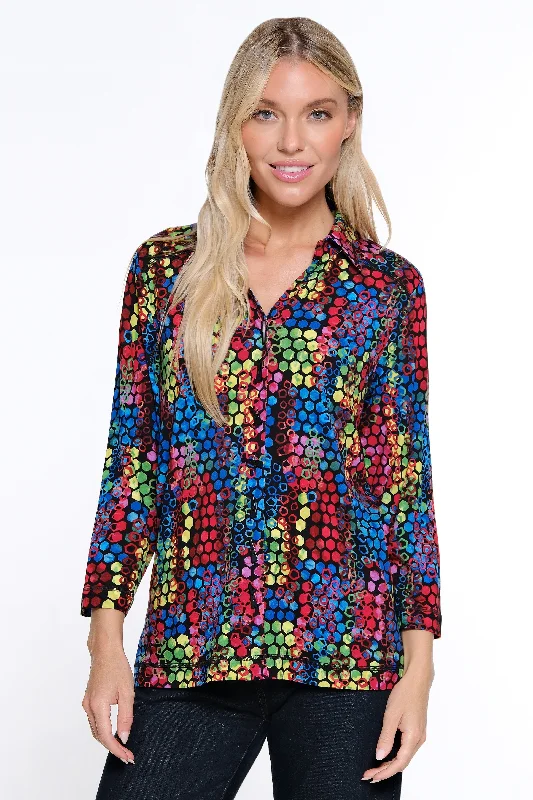 women's tops for those who love to mix and match prints and patternsPrint Button Front Tunic - Tile Multi