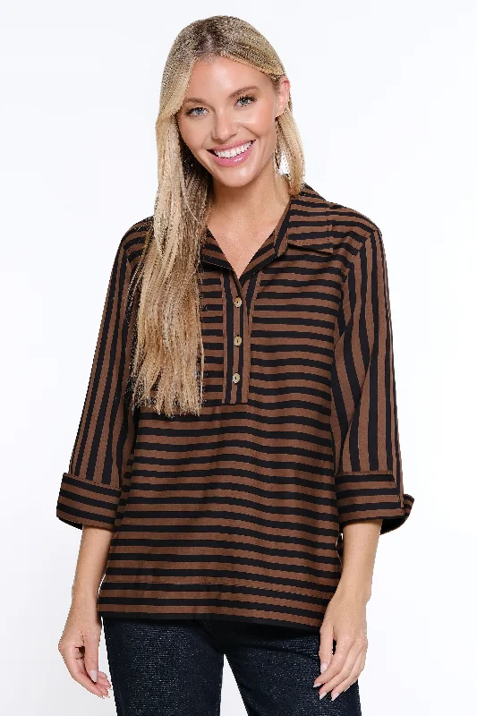 women's tops for those who prefer classic over trendy stylesYarn Dye Popover Button Placket Tunic - Toffee