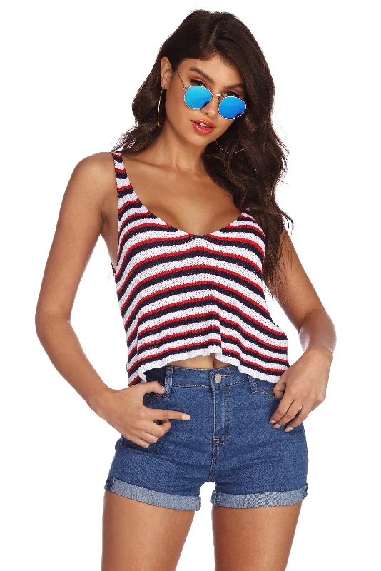 women's tops for bridal showers and baby showersAmericana Flow Striped Tank Top