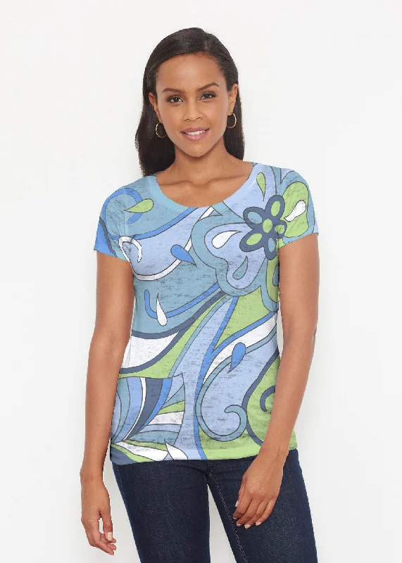 women's tops for those who want to create stylish and put-together outfits without spending a fortuneFloral Spritz Turquoise (22093) ~ Signature Short Sleeve Scoop Shirt