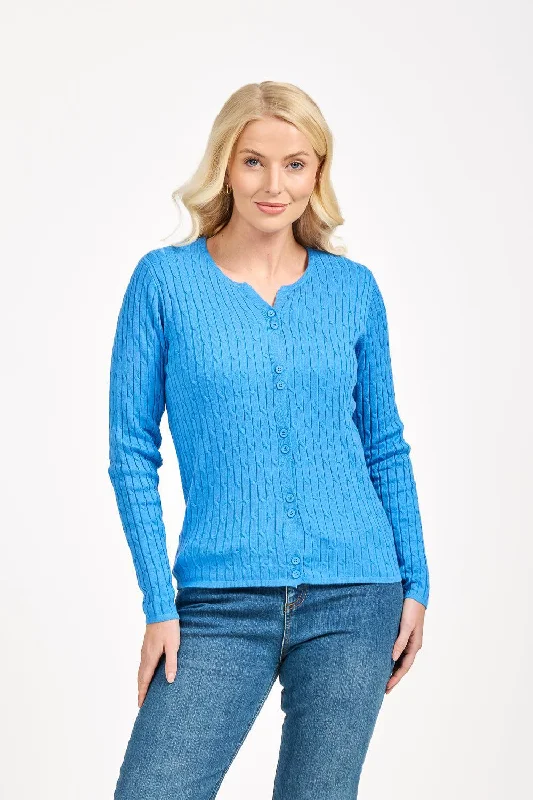 Pullover SweatersAll Over Cable Button Cardigan - Blue