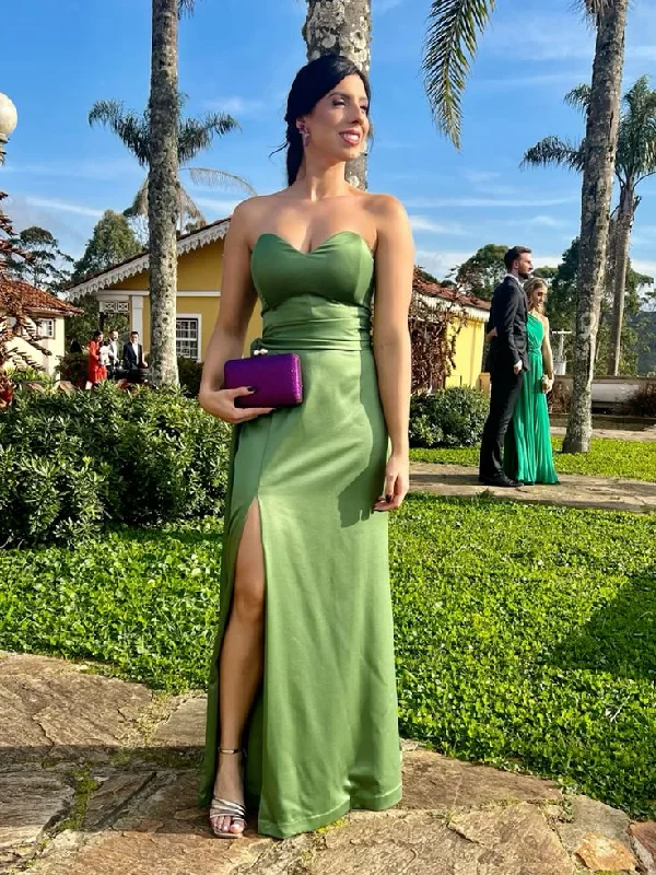 fitted prom dressesOlive Green Sweetheart Neckline Sheath Prom Dress With Split,Olive Green Bridesmaid Dress Y6794