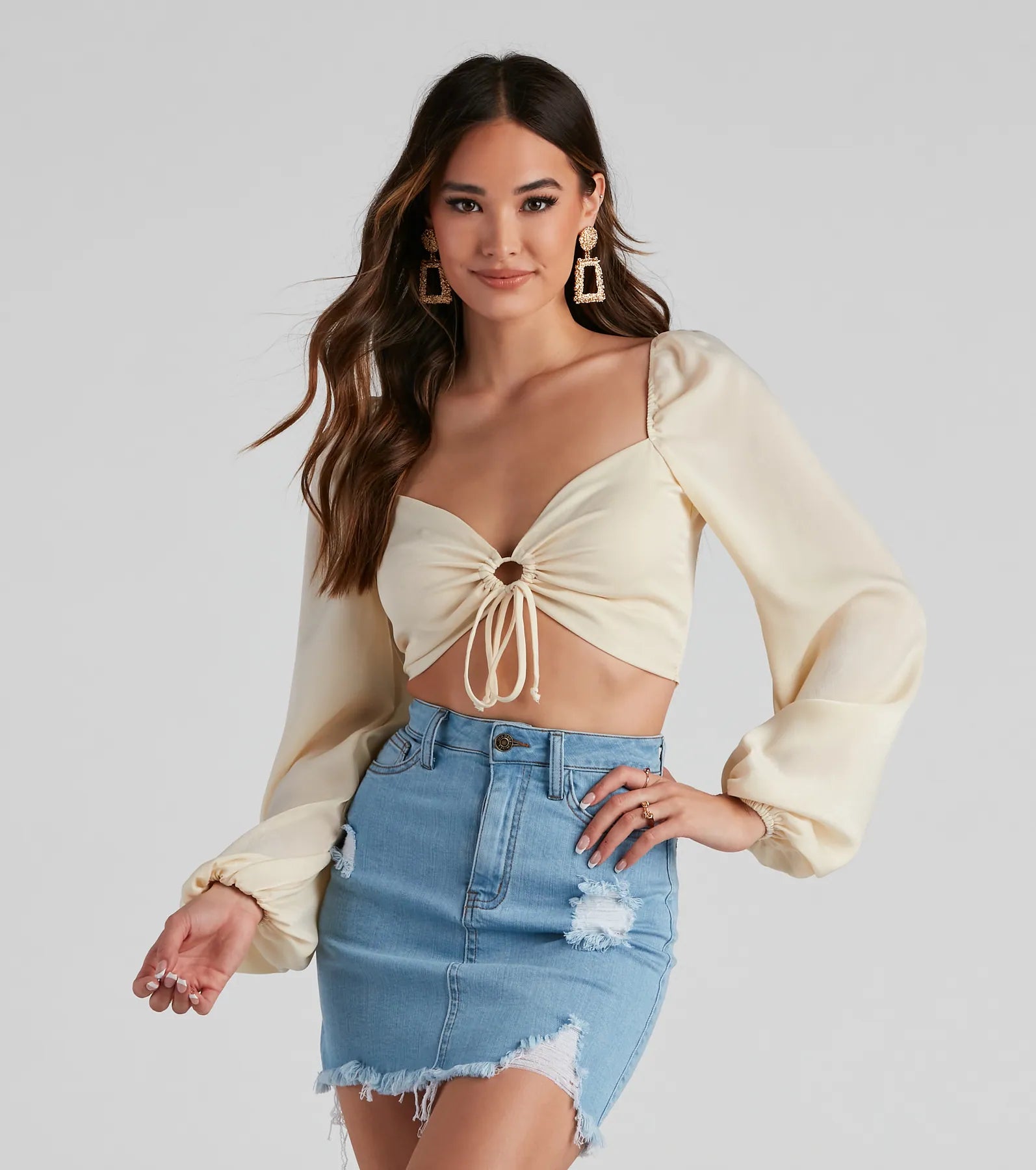 women's tops for those who want to add a personal touch to their wardrobe with unique and one-of-a-kind piecesSilky Splendor Tie-Front Crop Top