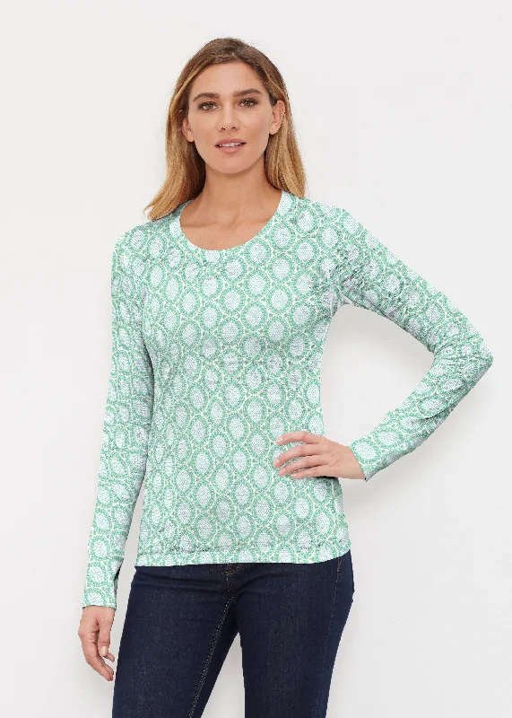 women's tops for those who want to stay on top of the latest fashion trends and wear pieces that are both stylish and on-trendCoastal Lace Green (7686) ~ Thermal Long Sleeve Crew Shirt