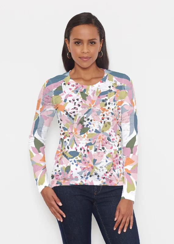 women's tops with asymmetrical designsFloral Leopard (7810) ~ Signature Long Sleeve Crew Shirt