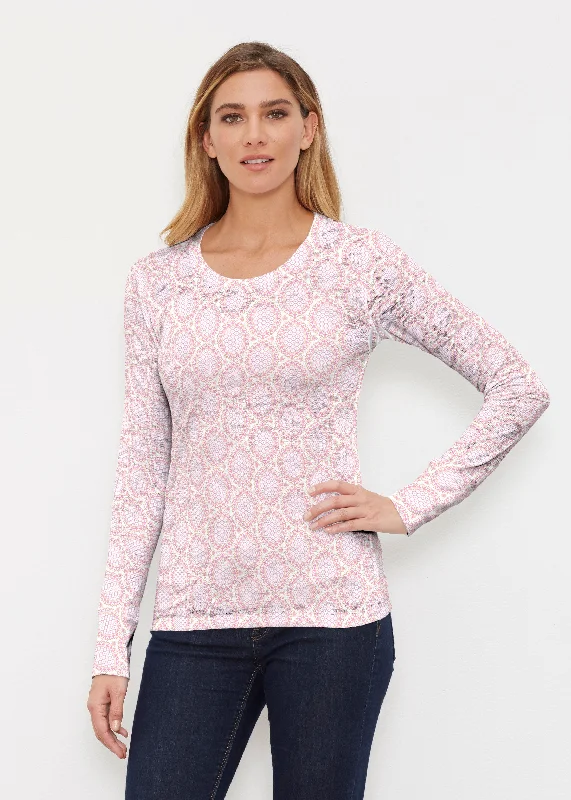 women's tops with bell sleevesCoastal Lace Pink (7757) ~ Thermal Long Sleeve Crew Shirt