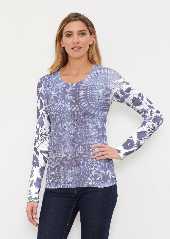 women's tops for layeringMedallion Flower (13453) ~ Thermal Long Sleeve Crew Shirt