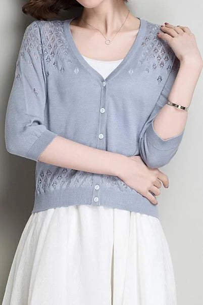 Luxurious Chunky SweatersV-Neck Diamond Openwork Knit Cardigan - 5 Colors Available