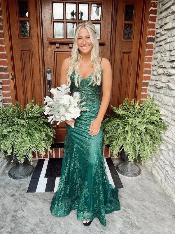 luxury prom dressesElegant Emerald Green Mermaid Prom Dress,Senior Prom Gown Y7301