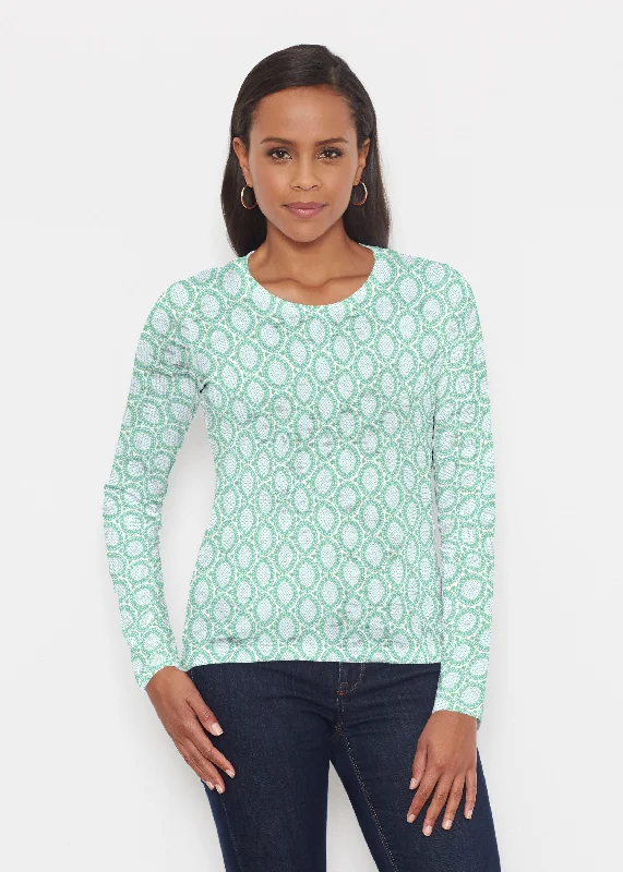 women's tops with unique designsCoastal Lace Green (7686) ~ Signature Long Sleeve Crew Shirt