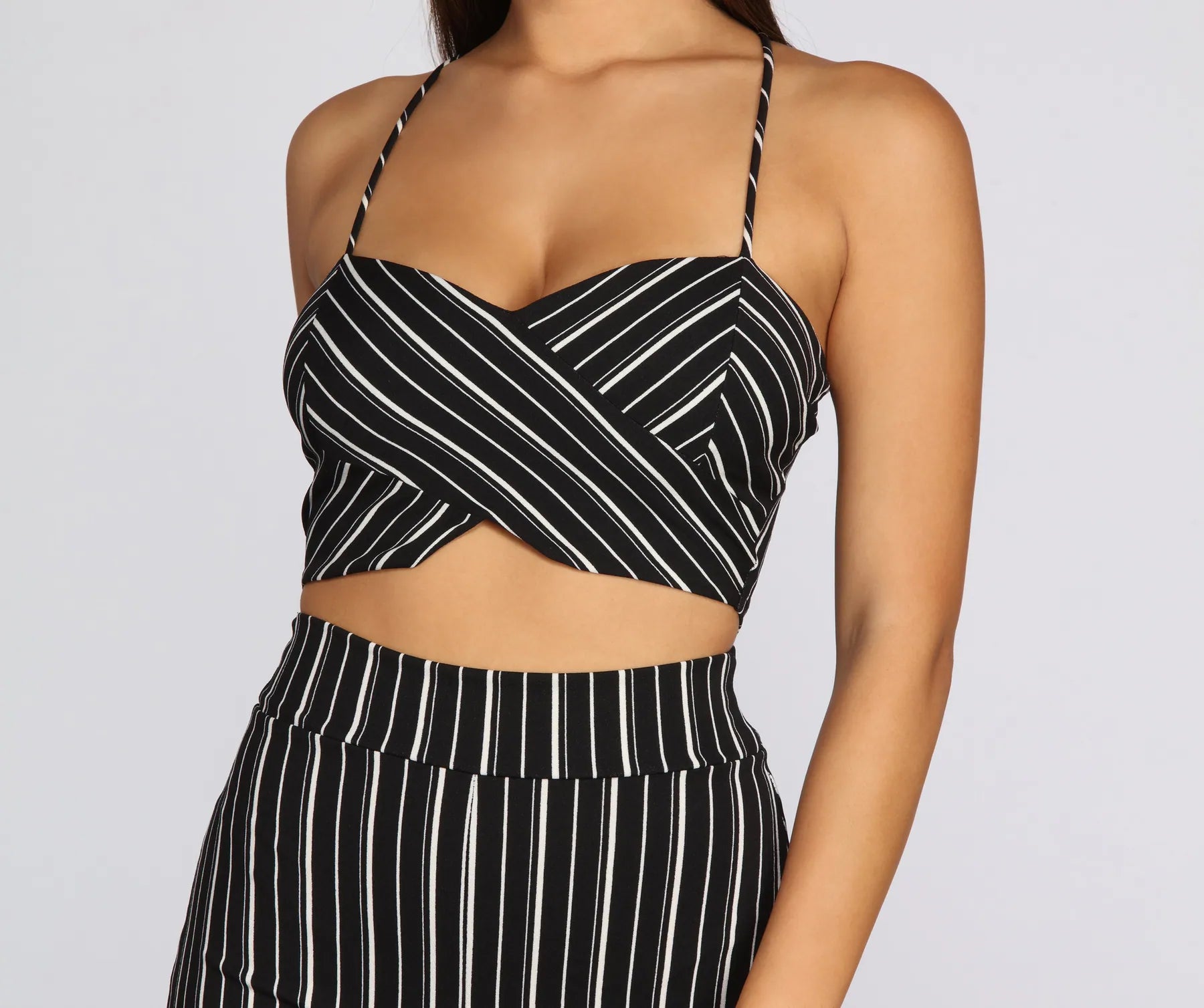 women's tops with bell sleevesSleek In Stripes Crop Top