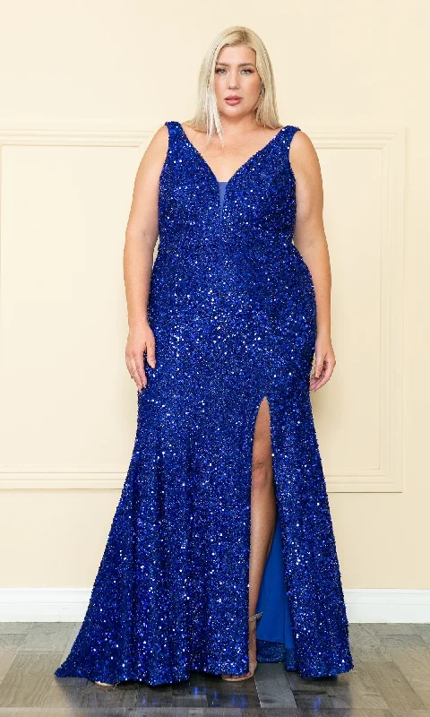 prom dresses for summerVelvet-Sequin Plus-Size Long Prom Dress W1122