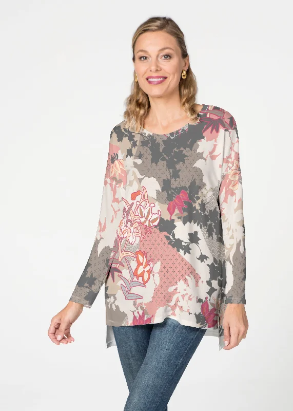 women's tops for fashion-forward individualsOriental Floral Grey (7876) ~ Slouchy Butterknit Top