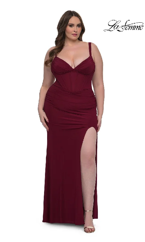 flowy prom dressesLong Plus-Size Prom Dress: La Femme 33015