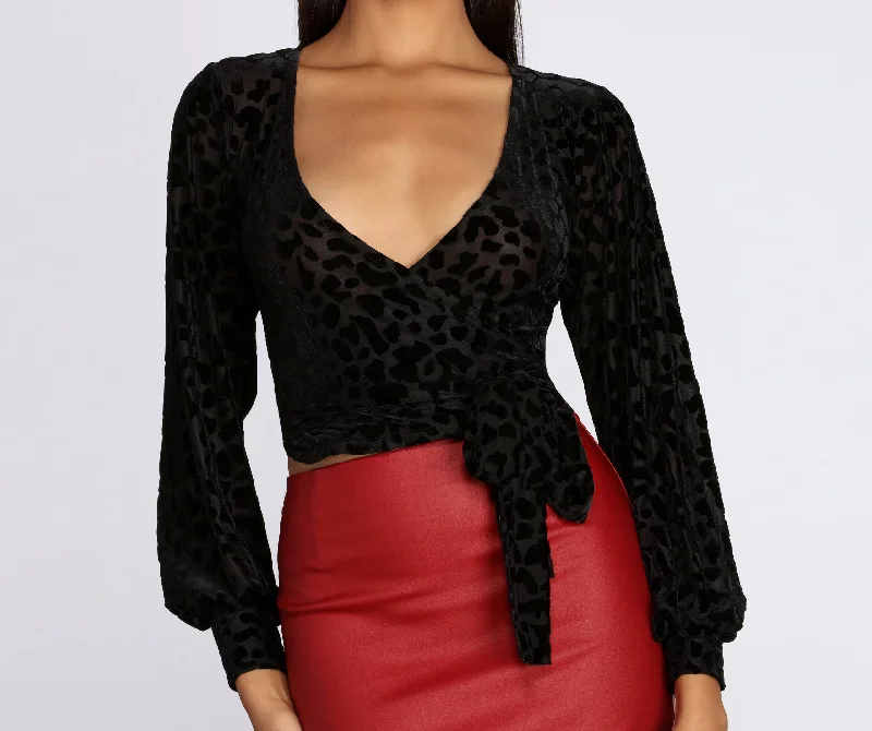 women's tops for cocktail partiesLow Key Leopard Mesh Wrap Top