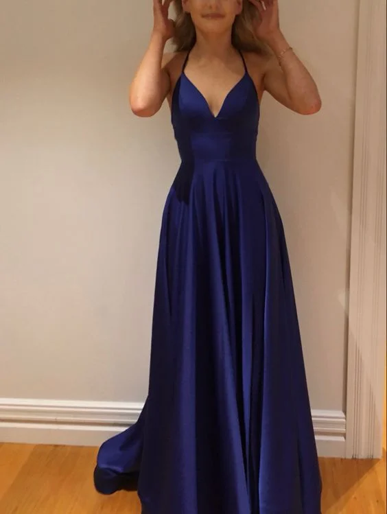 off-the-shoulder prom dressesSimple Blue A-line Prom Dress,Senior Prom Gown Y7206