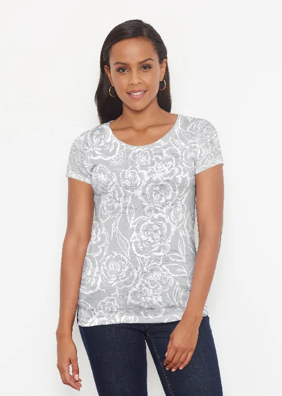 women's tops for those who want to invest in timeless piecesFreehand Floral Grey (7605) ~ Signature Short Sleeve Scoop Shirt