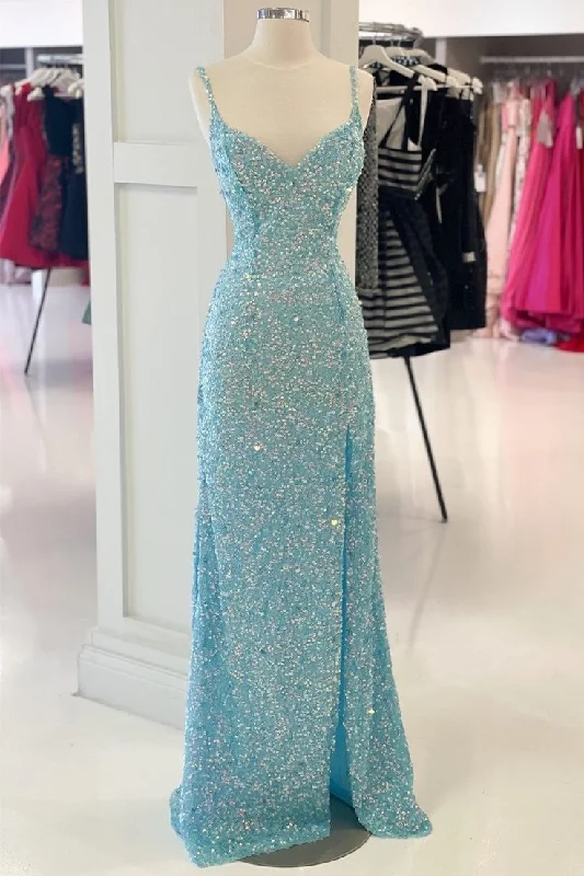 sequined prom dressesTiffany Blue Sequin Mermaid Long Prom Dress Y7213