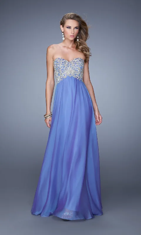 high-low prom dressesLa Femme Embroidered Chiffon Prom Dress 21289