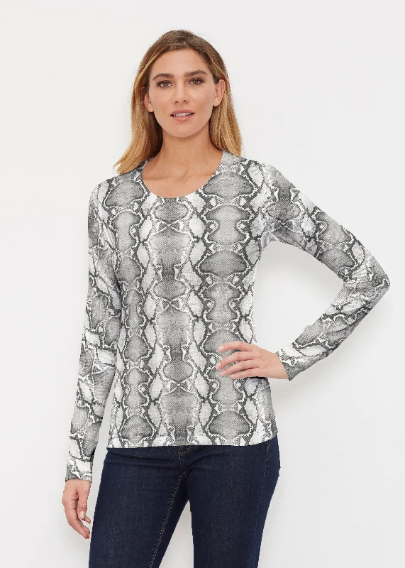 women's tops for those who love to mix and match prints and patternsPython Silver (7272) ~ Thermal Long Sleeve Crew Shirt