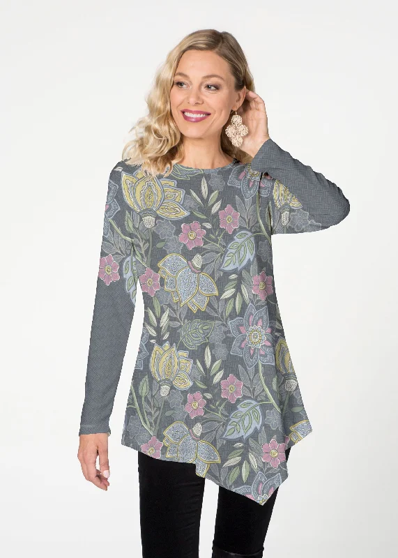 women's tops with built-in brasIsabella's Garden (13410) ~ Asymmetrical French Terry Tunic