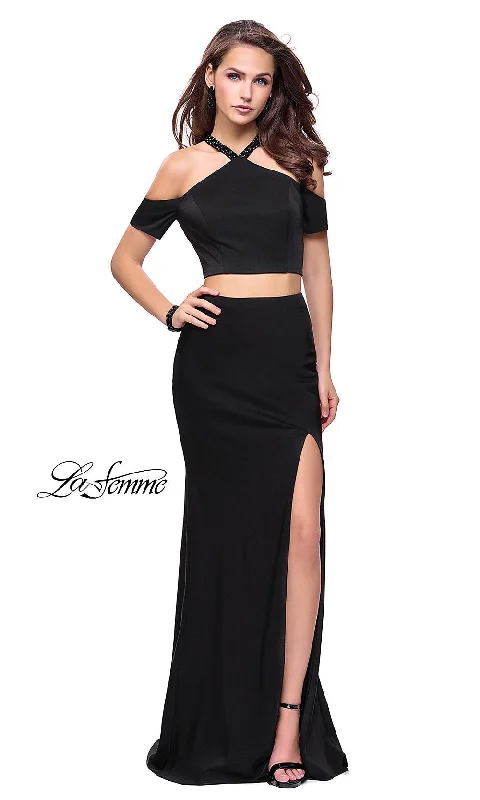 prom dresses with built-in petticoatsTwo-Piece Cold-Shoulder Prom Dress by La Femme