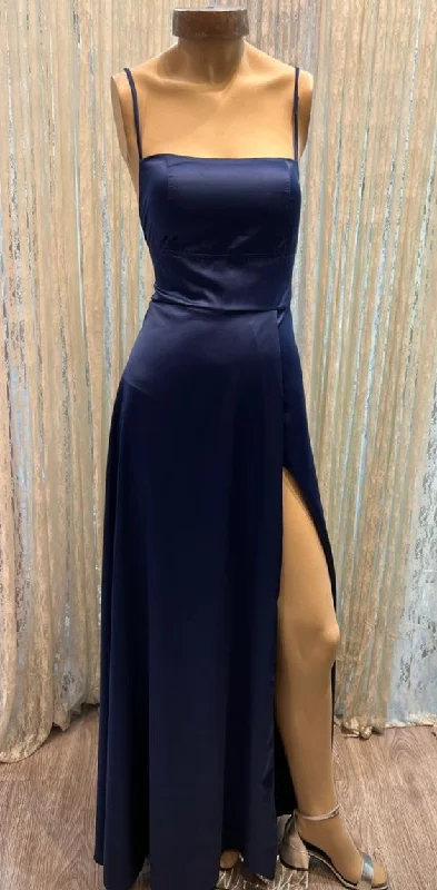 petite prom dressesClassic A-line Navy Blue Prom Dress With Split,Simple Evening Dress For Teens Y6772