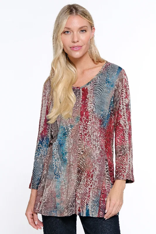 women's tops for those who believe in expressing their individuality through fashionPrinted Woven Burnout Button Front Tunic - Multi