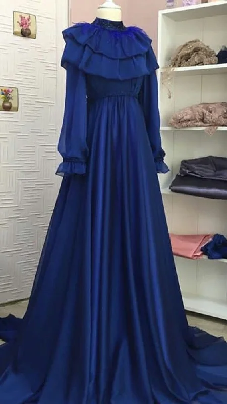 prom dresses with beaded accentsModest Royal Blue A-line Long Prom Dress,Royal Blue Formal Gown Y6965