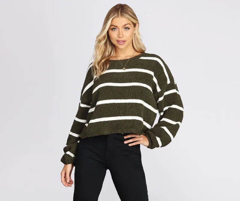 women's tops with cinched waistsOversized Striped Pullover