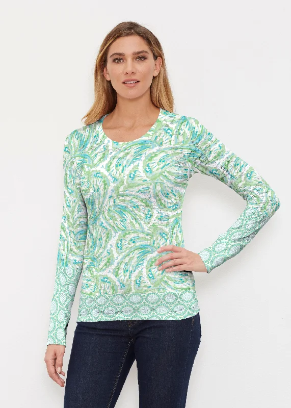 women's tops for those who want to wear versatile pieces that can be dressed up or downCoastal Paisley Lace Green (7690) ~ Thermal Long Sleeve Crew Shirt