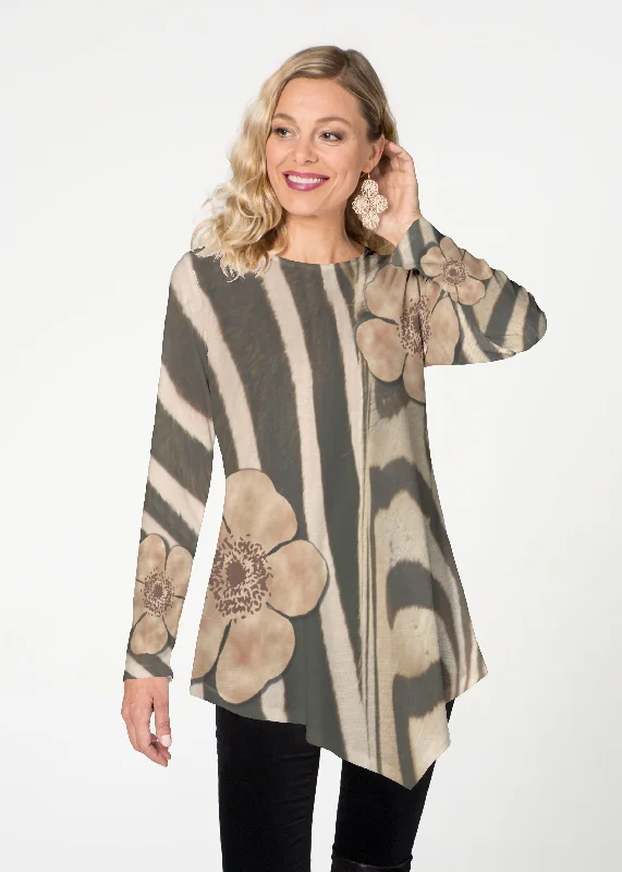 women's tops with unique designsPoppy Zebra (7022) ~ Asymmetrical French Terry Tunic