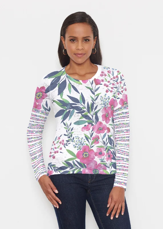 women's tops with bell sleevesSummer Floral (13423) ~ Signature Long Sleeve Crew Shirt