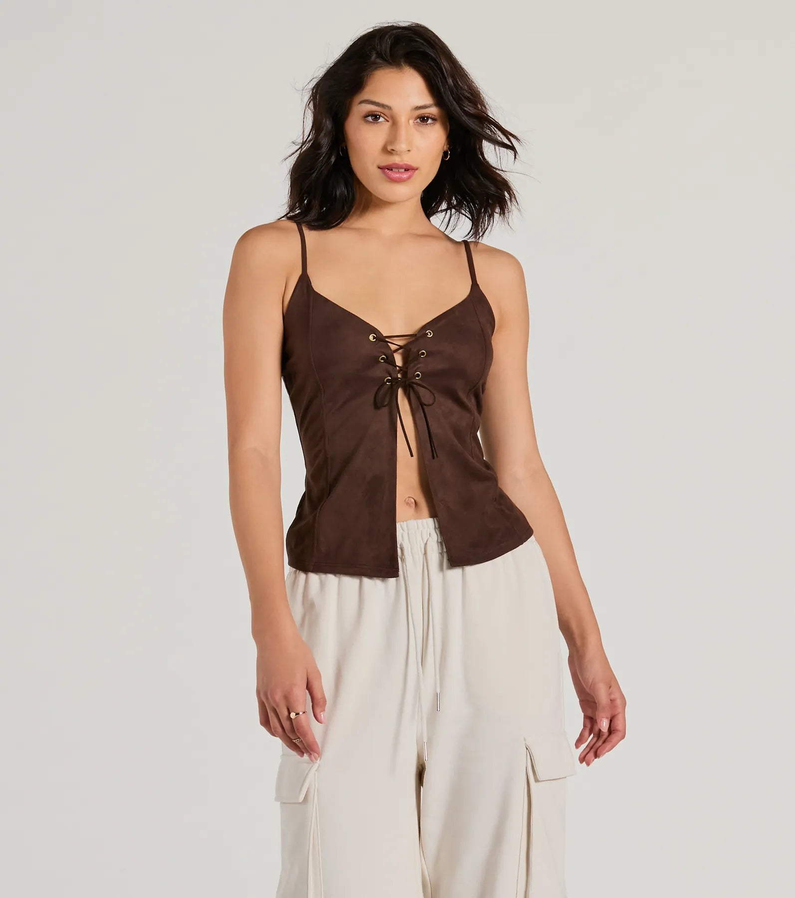 women's tops for those who value both quality and affordabilityTreasured Trend Lace-Up Slit Crop Tank Top