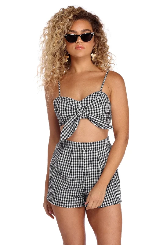 affordable women's topsGirly In Gingham Crop Top