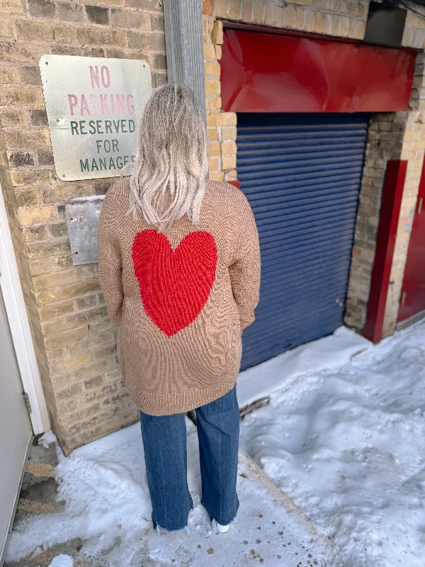 Crewneck SweatersTaupe Combo Heart Cardigan-Final Sale