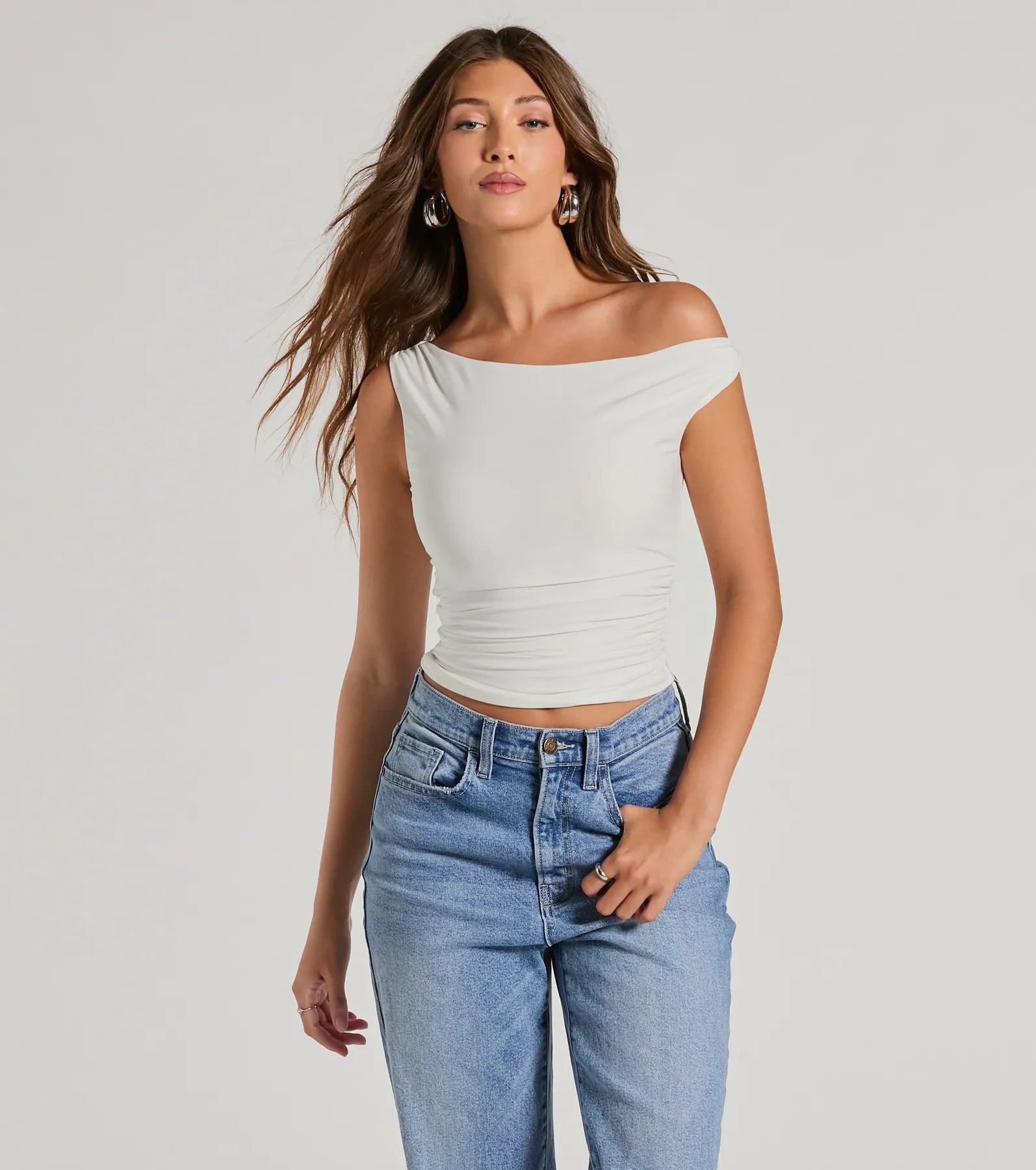 off-the-shoulder women's topsConfident Flirt One-Shoulder Crop Top