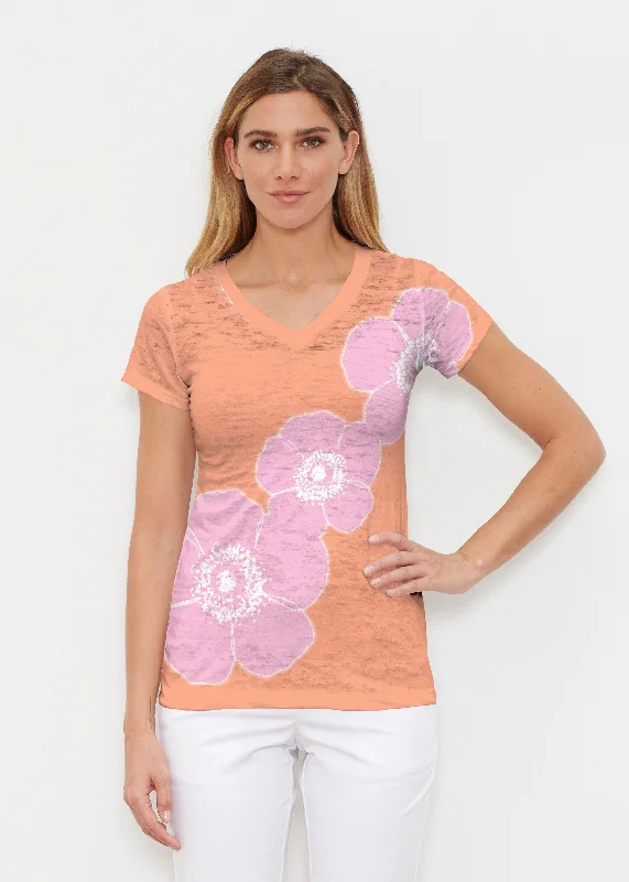 women's tops for smart casual looksPoppy Orange-Pink (7108) ~ Signature Cap Sleeve V-Neck Shirt