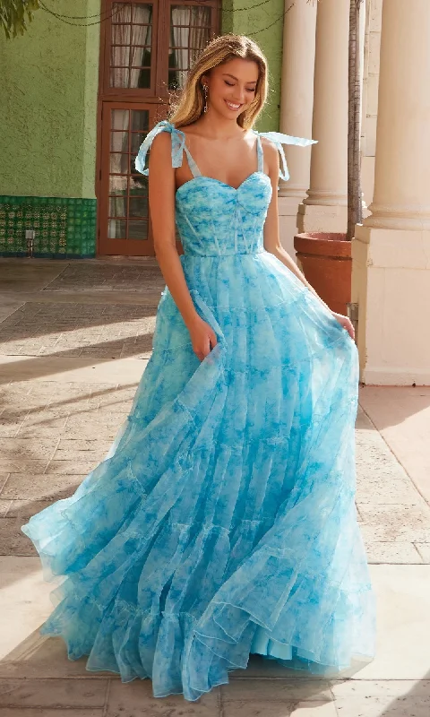 prom dresses with illusion panelsTie-Dye Long Ruffle Prom Dress: Nox Anabel T1501