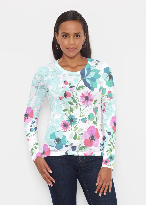 women's tops with built-in brasFloral Vines (13420) ~ Signature Long Sleeve Crew Shirt