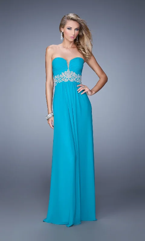 prom dresses for fallStrapless La Femme Ruched Designer Prom Dress 21357