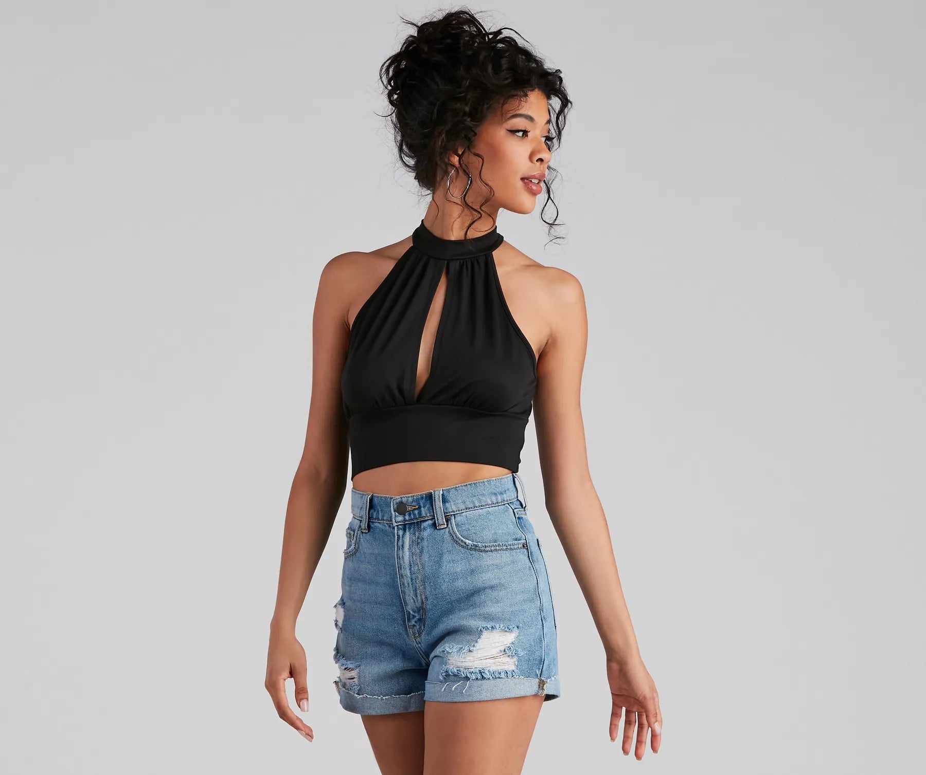 women's tops in solid colorsKey Essential Halter Crop Top