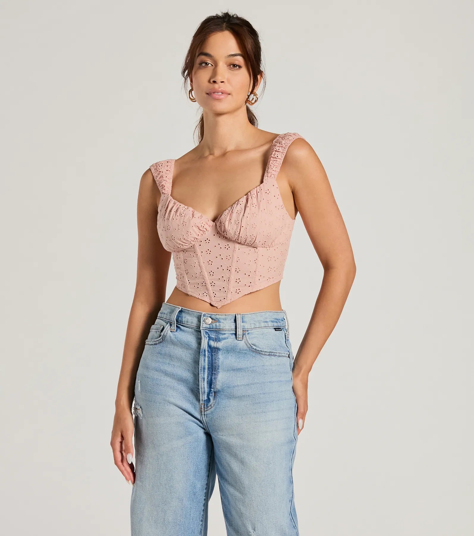 striped women's topsSummer Fling Sweetheart Eyelet Corset Top