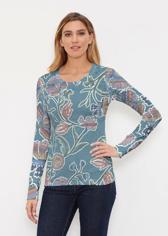 affordable women's topsPatterns At Play Blue (7827) ~ Thermal Long Sleeve Crew Shirt