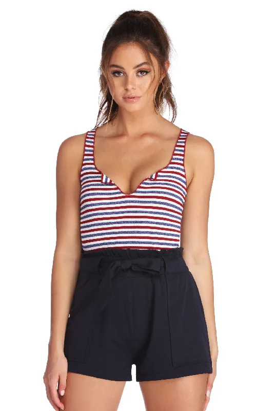 women's tops with sleeveless designsAmericana Striped Sleeveless Top