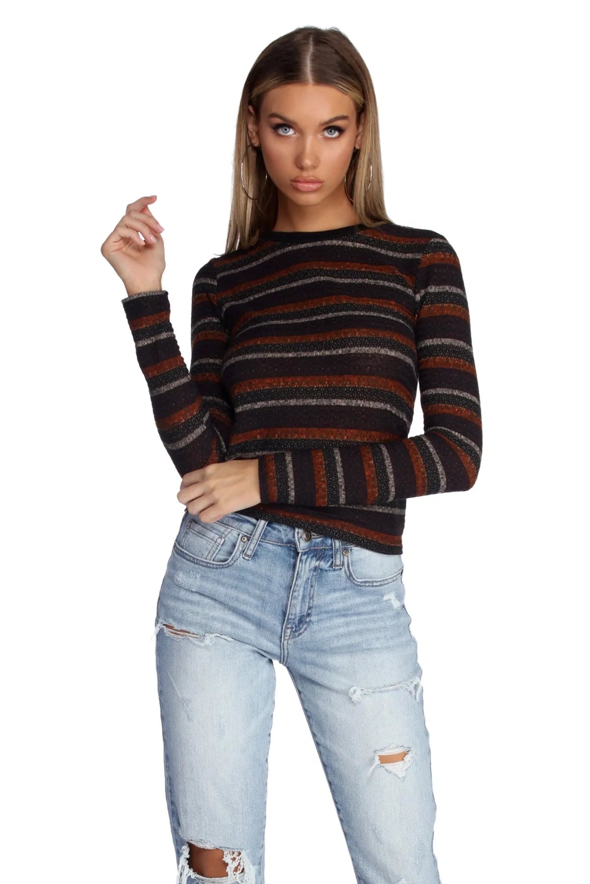 women's tops for vintage fashion enthusiastsChill Vibes & Stripes Knit Top